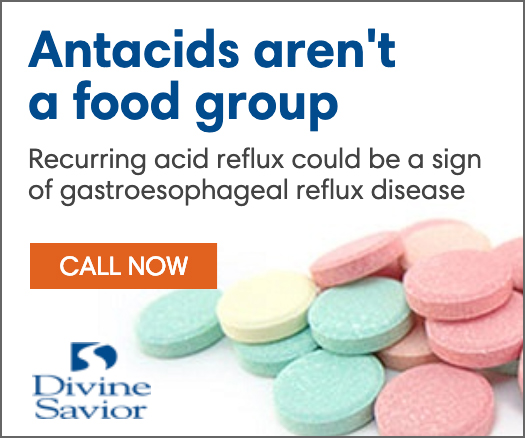 Divine Savior digital ad: a bunch of antacid tablets with the words antacids aren't a food group