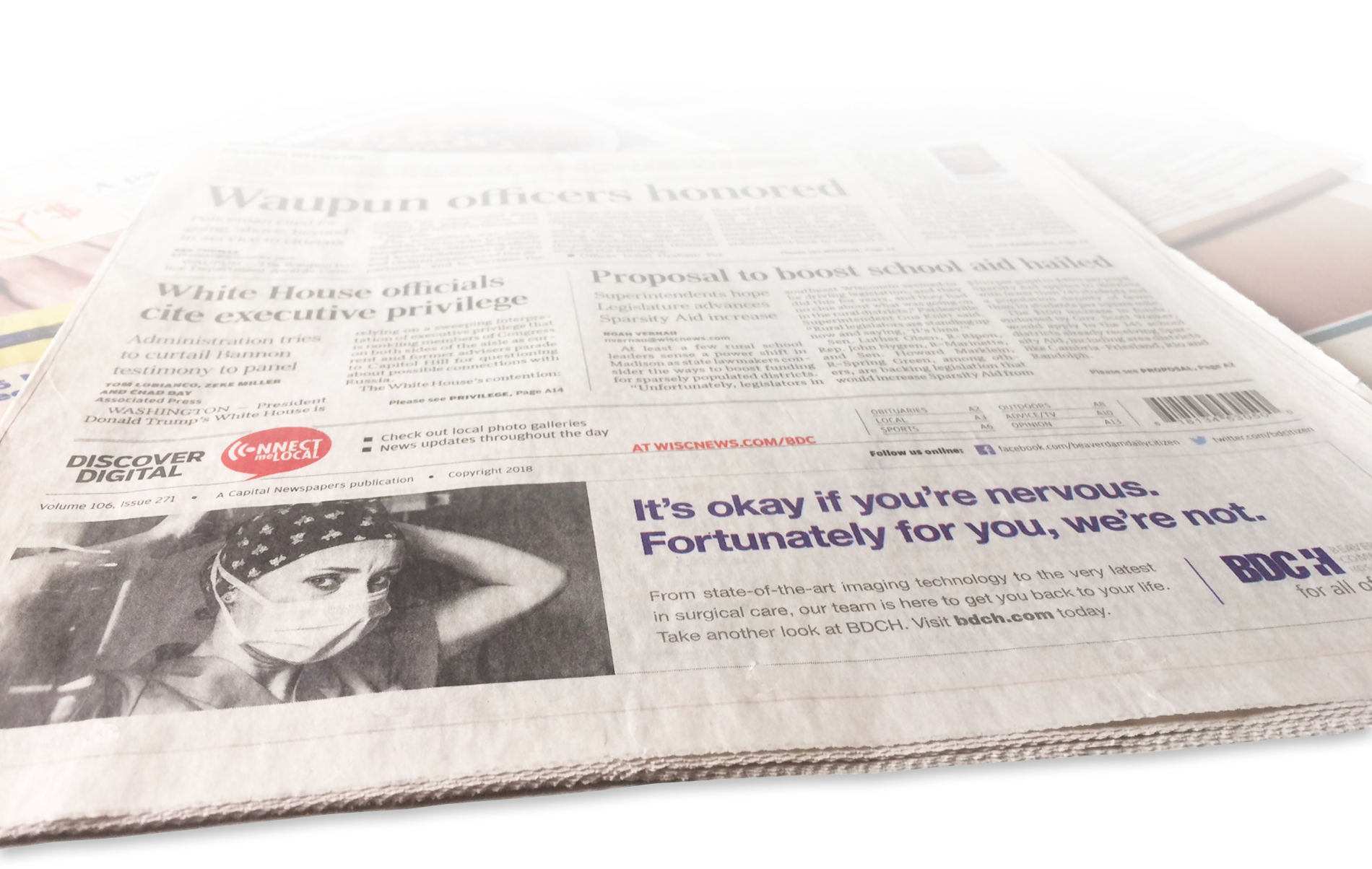 Beaver Dam Community Hospital print ad in a newspaper; It's OK if you're nervous. Fortunately for you, we're not