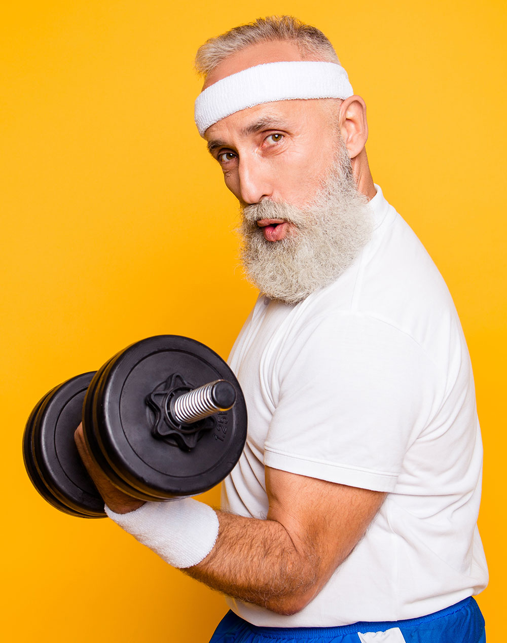 elderly man doing a dumbbell curl &mdash; healthcare marketing digital work